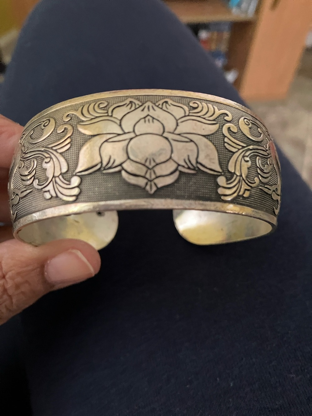 Silver-Tone Floral Engraved Cuff Bracelet - Women's Accessory
